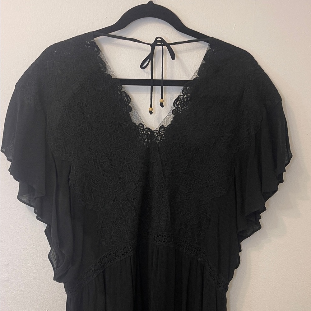 Hale Bob Black Lace Adjustable Tie Empire Dress Large PTP 20”-22” Length 40”EUC - Picture 6 of 12